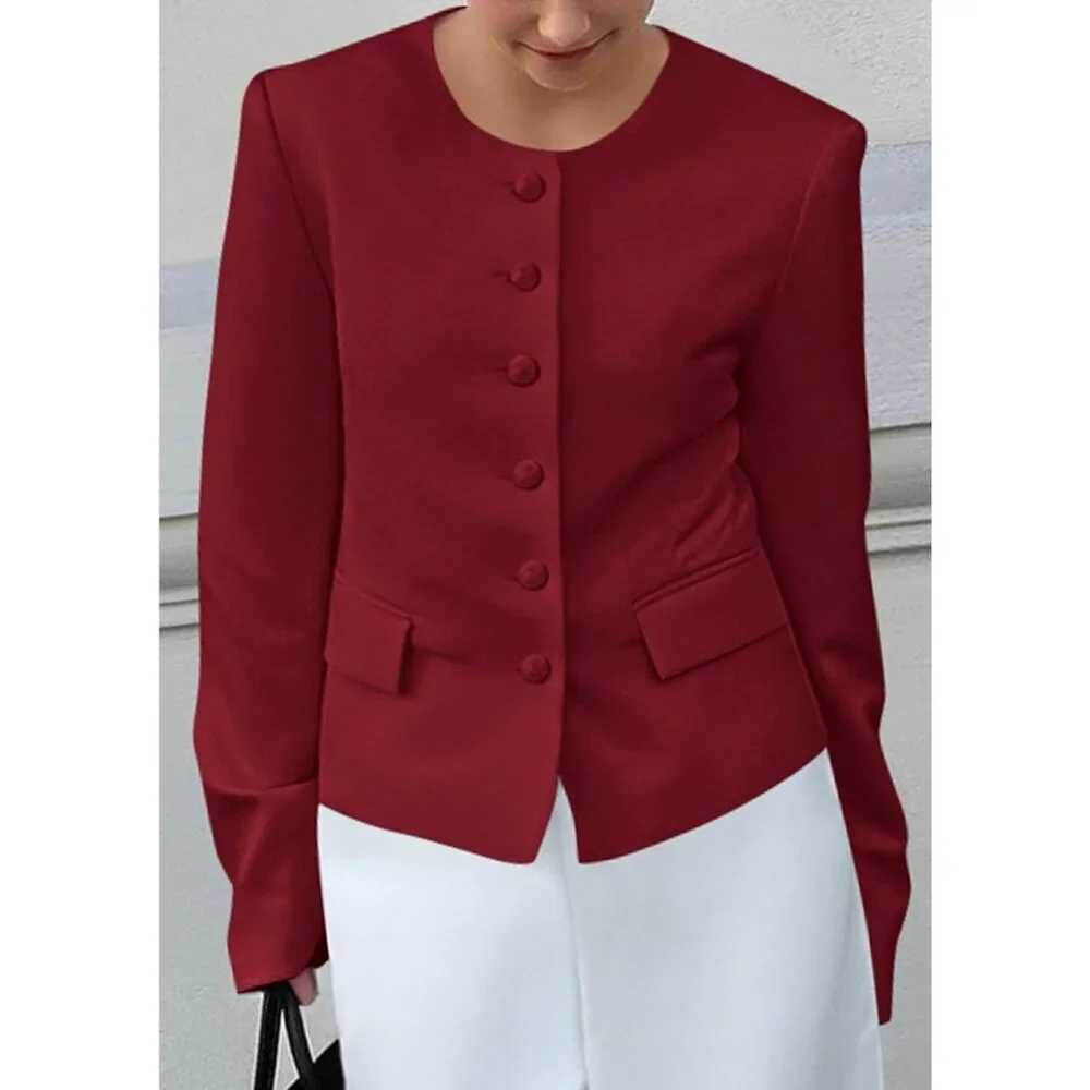 Women's Red Blazers Business Casual Outfits Fall Fashion Long Sleeve Jacket